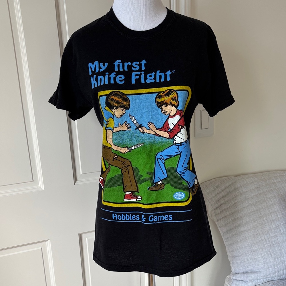 Steven Rhodes Knife Fight Novelty Tshirt 100% cotton